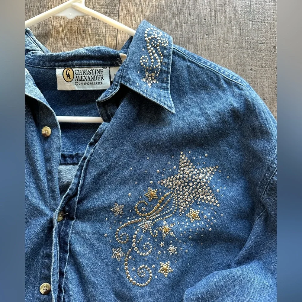 Vintage star bedazzled chambray top size L - Picture 4 of 8